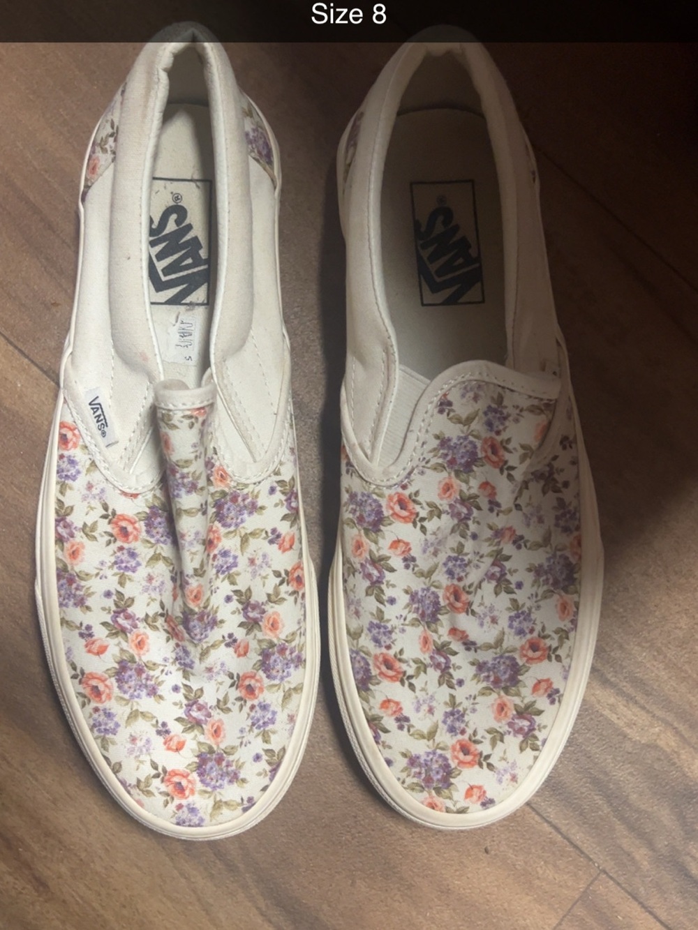 Vans Women's White Slip-On Sneakers with Pink & Purple Floral Print